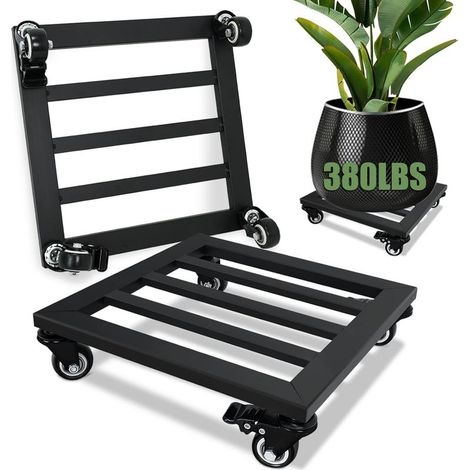 APEX Support à plantes à roulettes, lot de 2, support à plantes de 30 cm avec roulettes, chariot à plantes carré en métal avec roulettes verrouillables