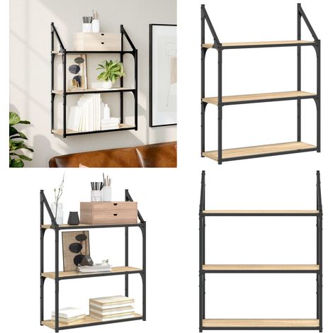 Étagère murale 3 niveaux chêne sonoma 60x21x78,5 cm - Rangement mural - Étagère suspendue (1/5)