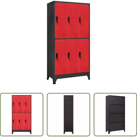 Schrank für Kleidung - Schließfachschrank Anthrazit und Rot 90x45x180 cm Stahl (1/5)