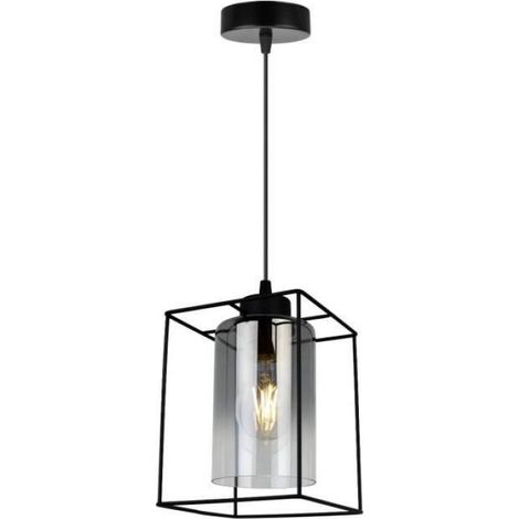 Lampe Suspendue - Abat-Jour Cage Métal Verre - E27 60 W - Hauteur Réglable 80 Cm - Graphite - 1 Pièce (1/4)
