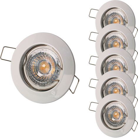 Lot de 5 Spot encastrable fixe led blanc avec ampoule gu10 7w 38° blanc chaud (1/4)