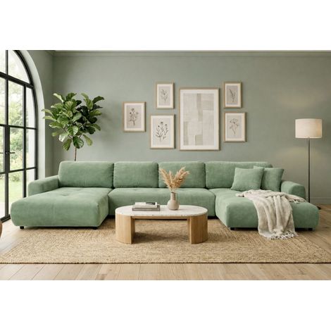 Wohnlandschaft mit Schlaffunktion BRUSK MAX Sofa in Stoff Kronos Hellgrün (1/5)