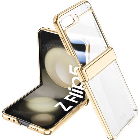 Étui en verre trempé pour Samsung Galaxy Z Flip5 5G, coque en polycarbonate, or (1/4)