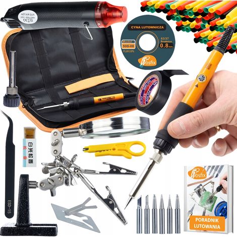 Rosfix ProFix 10in1 – Lötset: Pitbull 60W Lötkolben + Heißluftpistole + Dritte Hand + Sn63Pb37 Lötzinn + Kolophonium + Werkzeug + Koffer  Für Elektronik und Reparaturen