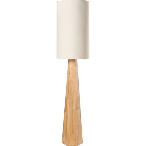 Lampadaire Moderne avec Abat-Jour en Lin et Bois d'Hévéa Naturel Ilala