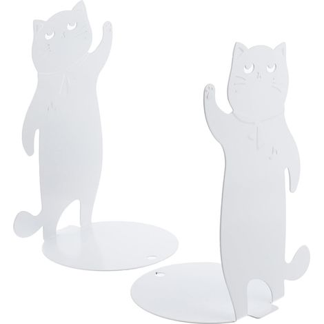 Serre-livres KICHOUSE , créatifs en fer , forme de chat , blancs , 1 paire , pour livres et CD , bib