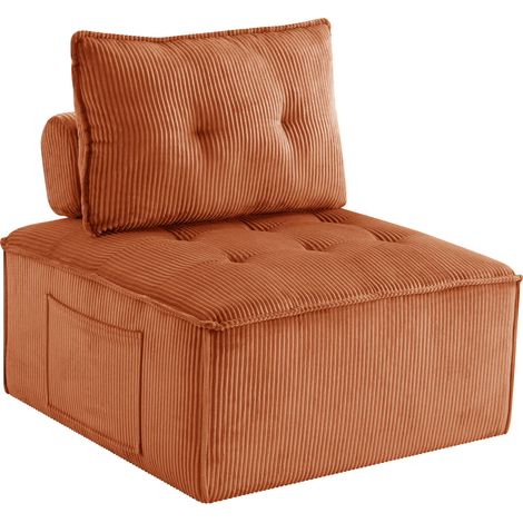 Canapé-lit modulable cubique sans accoudoirs, canapé de sol relax surdimensionné en velours côtelé avec assise profonde, dossier amovible, poche latérale et coussin latéral, pouf capitonné monobloc po (1/5)