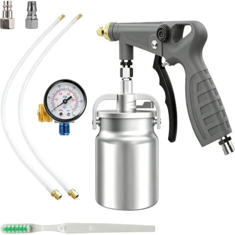 Pistolet à Peinture à Godet sous Pression, avec Réservoir de 1100 ML en Acier Robuste, Tuyau de Pulvérisation Droit et à 360°, pour la Protection Antirouille du Soubassement et des Bennes de Camions (1/3)