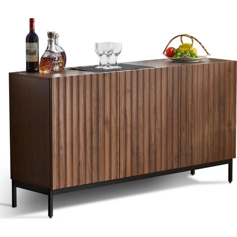 Aparador 150 x 40 x 80 cm marrón oscuro, 3 puertas y diseño ondulado 3D de MDF MODENUIT (1/5)