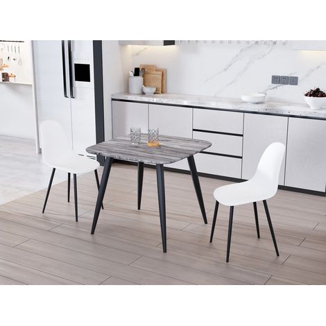 Aspen Tapered Legs Square Dining Table and 2 Curve Plastic Seat Chairs with Metal Legs - White/Grey/Black - Flat Packed