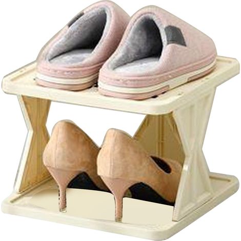 Zweistöckiges Schuhregal, platzsparend, aus robustem Kunststoff, für Eingangsbereich, Büro, Hotel oder Wohnung (1/5)