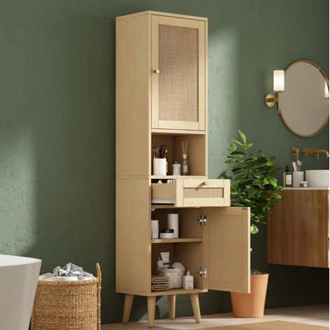 Mobile bagno alto 40 x 30 x 166 cm con cassetto, ante reversibili, MDF naturale HAVRYA (1/5)