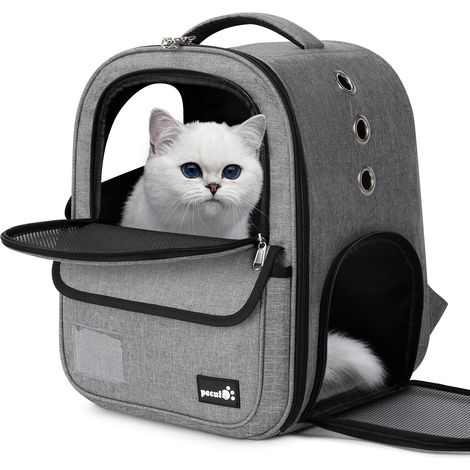 Sac à dos de transport pour animaux de compagnie, cage de voyage pliable et respirante pour chat et petit chien, sac de transport confortable pour randonnée et extérieur (1/5)