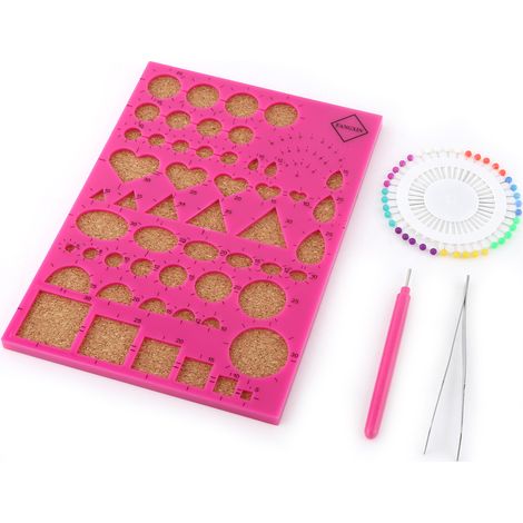 Kreatives Papierquilling-Werkzeugset – Schablonenbrett, Pinzette, Stecknadeln, Schlitzstift (Rosarot) (1/5)