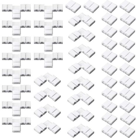 48 Pièces Connecteurs de Bandes LED 2 Broches 8 mm Connecteurs de Lumière sans Soudure en Forme de L et T Connecteurs d'Extension de Lumière d'Adaptateur LED pour 3528 2835 SMD RGB (1/5)