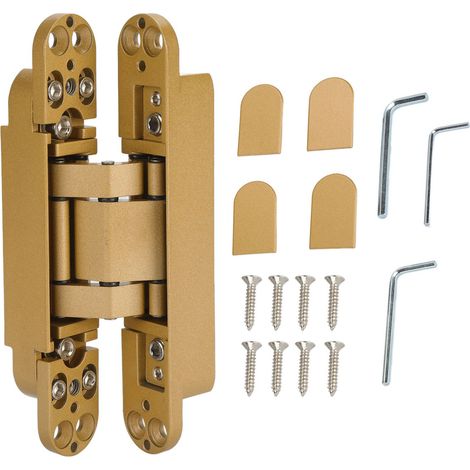 Charnières de porte réglables, angle d'ouverture de 180 degrés, charnière pliante 3D avec vis à clé hexagonale pour bois 40 kg doré