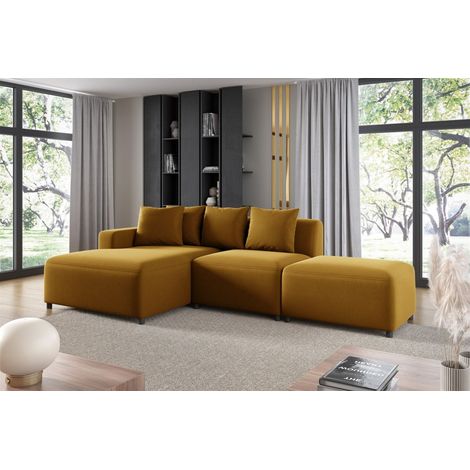 Ecksofa Designersofa MEGAN XS inkl. Hocker Stoff Salvador Honiggelb Ottomane Links (1/3)