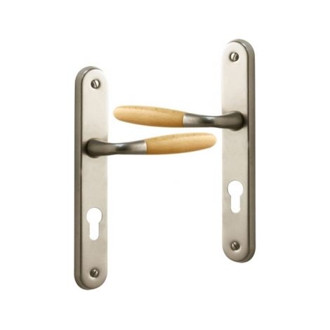 Ouvre&Déco – Lot de 2 poignées de porte JANICE – Aluminium et bois clair – Entraxe 195 mm – Compatible avec serrures à relevage 3/5 points