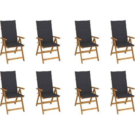 Lot de 8 Chaises de jardin pliables - Chaises d'extérieur pour terrasse/jardin avec coussins Bois d'acacia BV851831 - BonneVie (1/5)