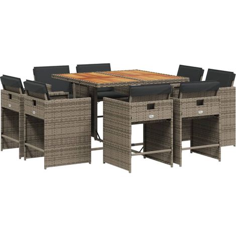 vidaXL Set da Pranzo da Giardino 9 pz con Cuscini in Polyrattan Grigio (1/5)