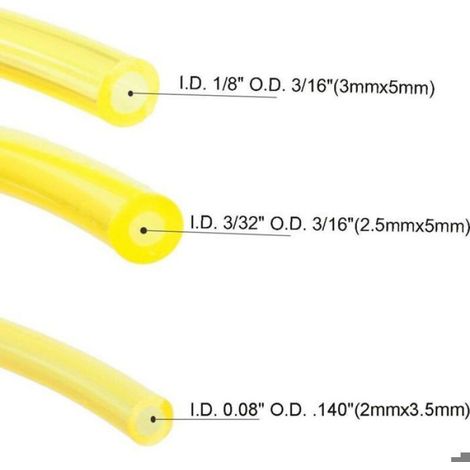 Poweka 3 Lot de 1 mètres Tuyau Durite d'essence (3mm x 5mm, 2mm x 3,5mm, 2.5mm x 5mm) pour Souffleur Coupe-bordure Trononneuse (1/2)