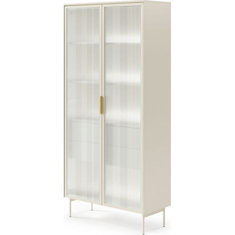 Vetrina 91,5 cm, 2 cassetti, 2 ante, 4 ripiani, illuminazione LED, Cashmere, 91,5 x 39,3 x 194,6 cm (1/5)