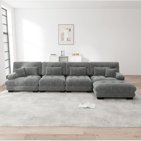 Sofá salón modular con ottoman móvil chenilla gris OKMYHOME (1/5)
