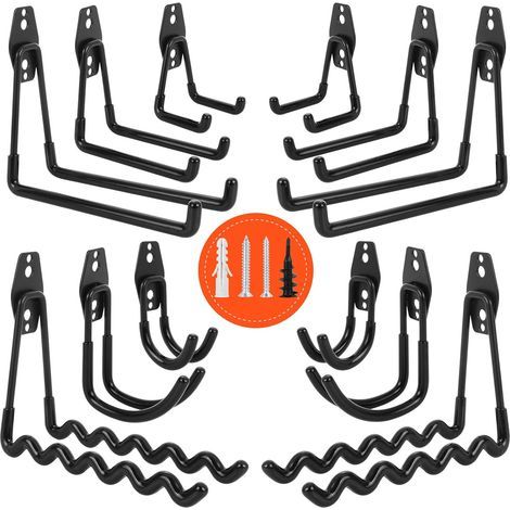 12Pcs Crochet Garage, Crochet Rangement Garage Avec Revêtement Anti-Dérapant, Crochets de Garage Incluant Crochet Vague, Crochet J, Crochet Carré, Pour Outils Êlectriques, Vélos, Êchelle (1/5)