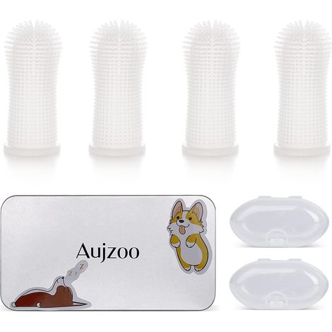 360° Brosses à Doigts pour Chien et Chat en Silicone Souple pour Animaux de compagnie Nettoyage de Dents Lot de 4