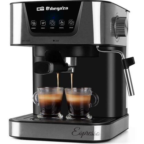 Orbegozo cafetera automática para expresso y cappuccino EX 6000, 20 bar de presión, panel control táctil, depósito extraíble 1,5 litros, café molido y monodosis, 1050 W