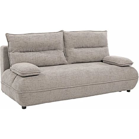 Canapé droit convertible 3p tissu taupe accoudoirs amovibles – RAMONA (1/5)