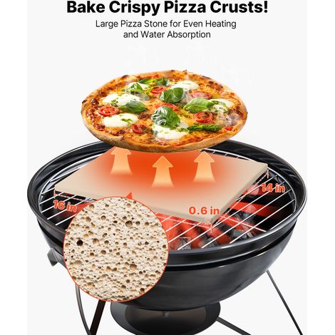 Pierre à pizza rectangulaire cordiérite 406 x 355 mm, grande plaque de cuisson 15 mm avec racloire, résiste 787°C, four cuisine BBQ pain pizza (1/5)