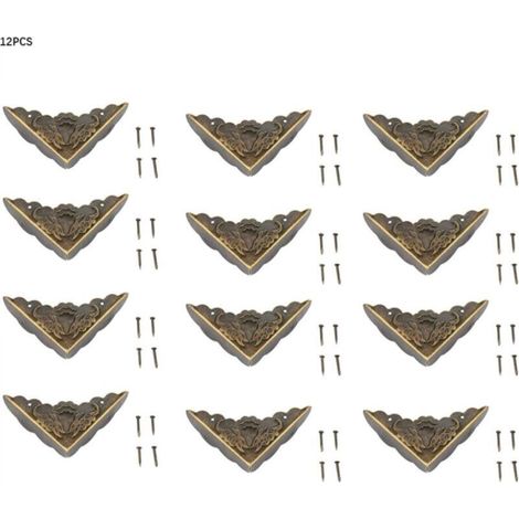 12 Pieces Bronze Corner Protectors Vintage Decorative Furniture Corner Protectors for Wooden Cases, Jewelry Chests, Storage Boxes, Feet, Legs, Corner Protectors (1/5)