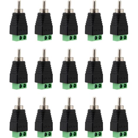 15 Pièces Fiches RCA pour Fil de Haut-Parleur, Connecteur de Borne à Vis Vers AV, Prise Mâle Phono, Type Sans Soudure