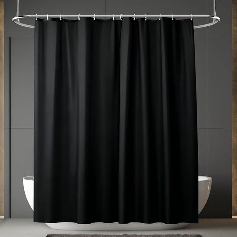 Rideau de douche en tissu, 180200CM Rideau de Baignoire Tissu Polyester, résistant à l'eau et à la moisissure avec œillets et 12 crochets Lavable en Machine, Imperméable Rideau de Douche, Noir (1/5)