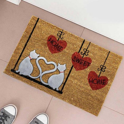 Tappeto Zerbino Fibra di Cocco Love Cats Con Figura Rilievo in Gomma 60x40cm (1/4)