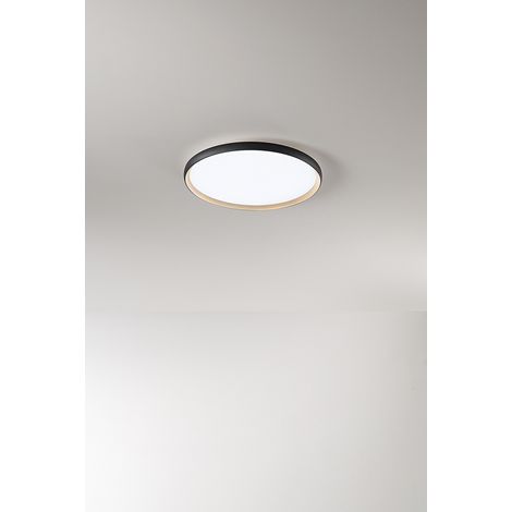 Plafonnier LED Circulaire 40W, Métal Noir et Or Mat, CCT Variable 3000K-6000K Dimmable, Diffuseur Acrylique Satiné - Perenz Design Moderne