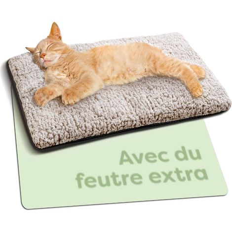 Couverture Auto-Chauffante Chat 60x45 cm Marron – Tapis sans Fil Réfléchissant la Chaleur Corporelle, Housse Lavable Antidérapante en Feutre PET Recyclé pour Couchage Félin Confortable (1/4)