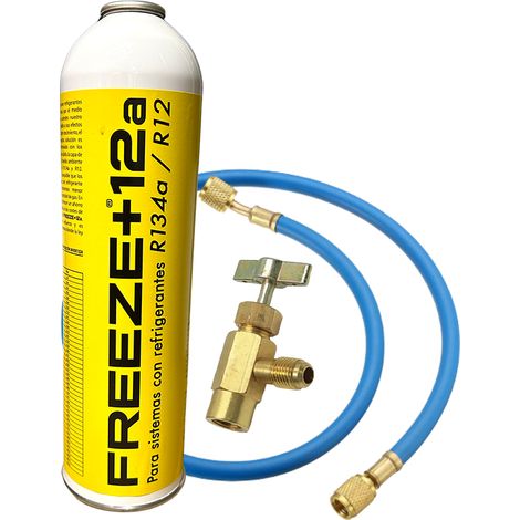 FREEZE +12A 420g  Sustituto Orgánico R134a R12  Kit con Válvula y Manguera  Gas Ecológico de Alta Eficiencia  1000ml