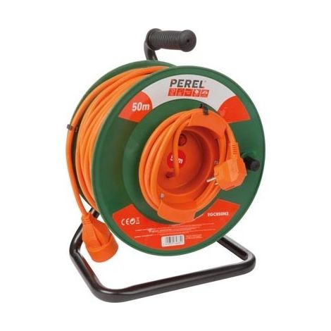 Perel – Rallonge électrique sur enrouleur 50 m – 3G1.5 – Protection thermique – Usage intérieur – Câble 16 A – Couleur orange/vert