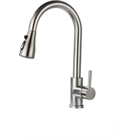 Robinet de cuisine avec pulvérisateur extractible, robinet d'évier de cuisine en nickel brossé, petit robinet d'évier en acier inoxydable à arc élevé, poignée unique extractible, 45 cm, argent (1/2)