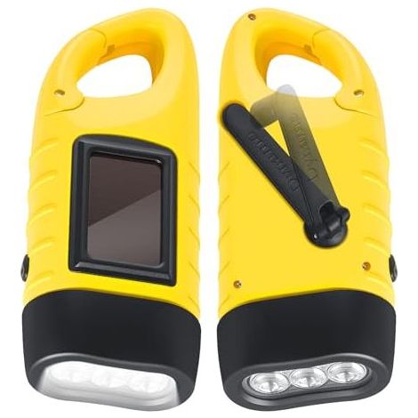 Lot de 2 lampes torches à manivelle, lampe torche solaire LED avec mousqueton, lampe torche dynamo étanche pour le camping, les pannes de courant et les activités de plein air [Classe (1/5)