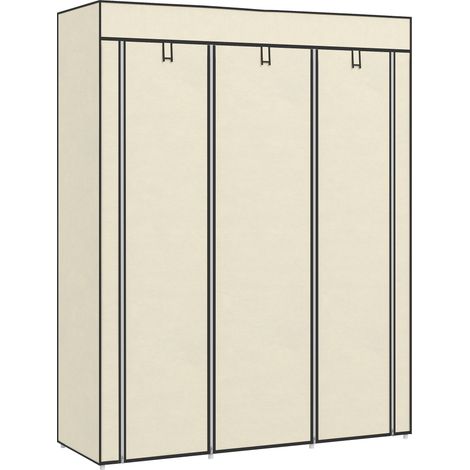 Armoire en tissu, solution de rangement, 8 étagères, 2 tringles, blanc crème