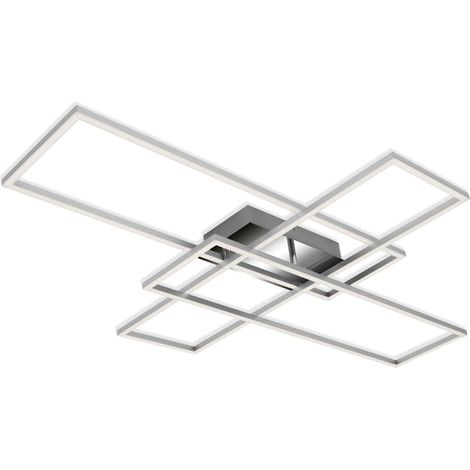 Plafonnier LED, lampe de plafond à intensité variable par paliers, 50 watts, 6600 lumens, 3000 kelvins, chrome-aluminium, 1040x710x95mm (LxlxH) (1/5)