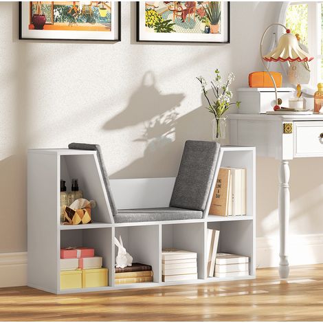 Estantería con asiento 105x30x63 cm de aglomerado blanco con cojín – MEUBLIV (1/5)