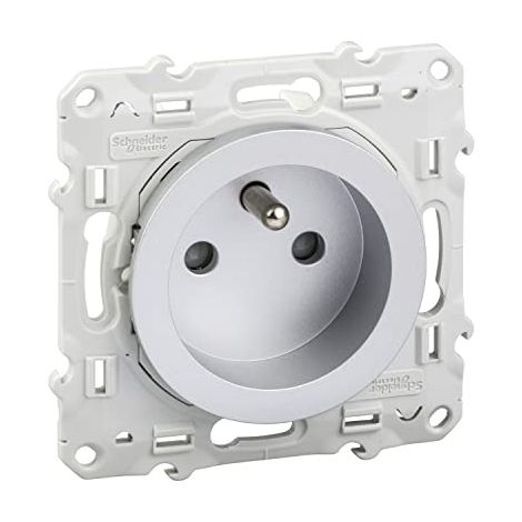 Schneider Electric – Prise de courant 2P+T aluminium – Mode de pose encastré – Protection enfants – Bornes de connexion automatiques – S530059
