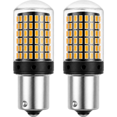 2-Pack BAU15S PY21W 1156 Amber Yellow LED Indicator Bulbs, CANBUS Error Free, 2800 Lumen Super Bright Front & Rear Turn Signal Lights, 12-24V 7440 144SMD Universal Replacement Car Bulbs