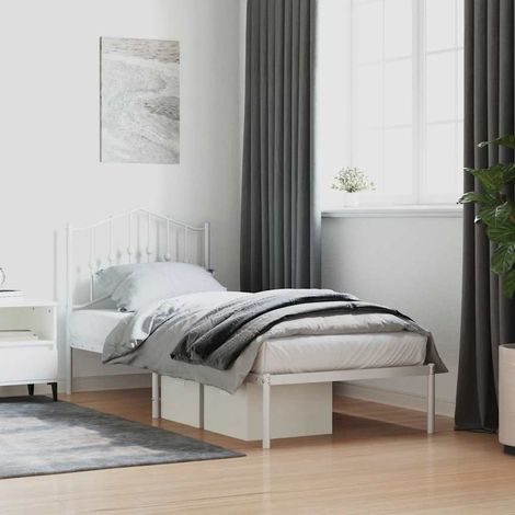 Estructura cama sin colchón con cabecero metal blanco 80x200 cm (1/5)
