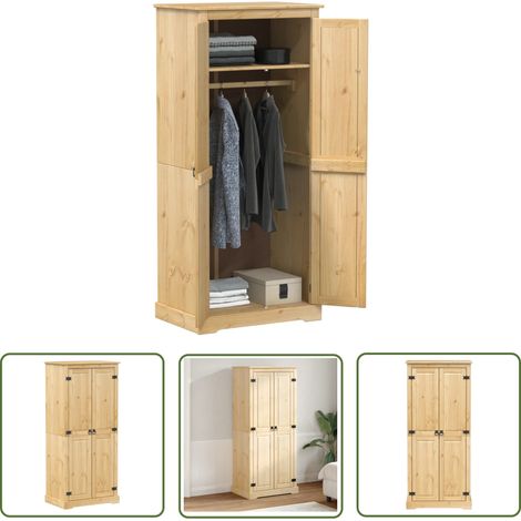 The Living Store Garde-robe Corona 76x50x170 cm bois de pin massif - Meuble De Rangement - Armoire - Placard - Dressing - Bois Massif (1/5)