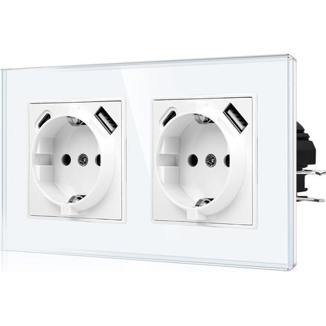 Prise USB avec griffes, 2 ports USB-A/C, 2 compartiments, verre blanc (1/5)